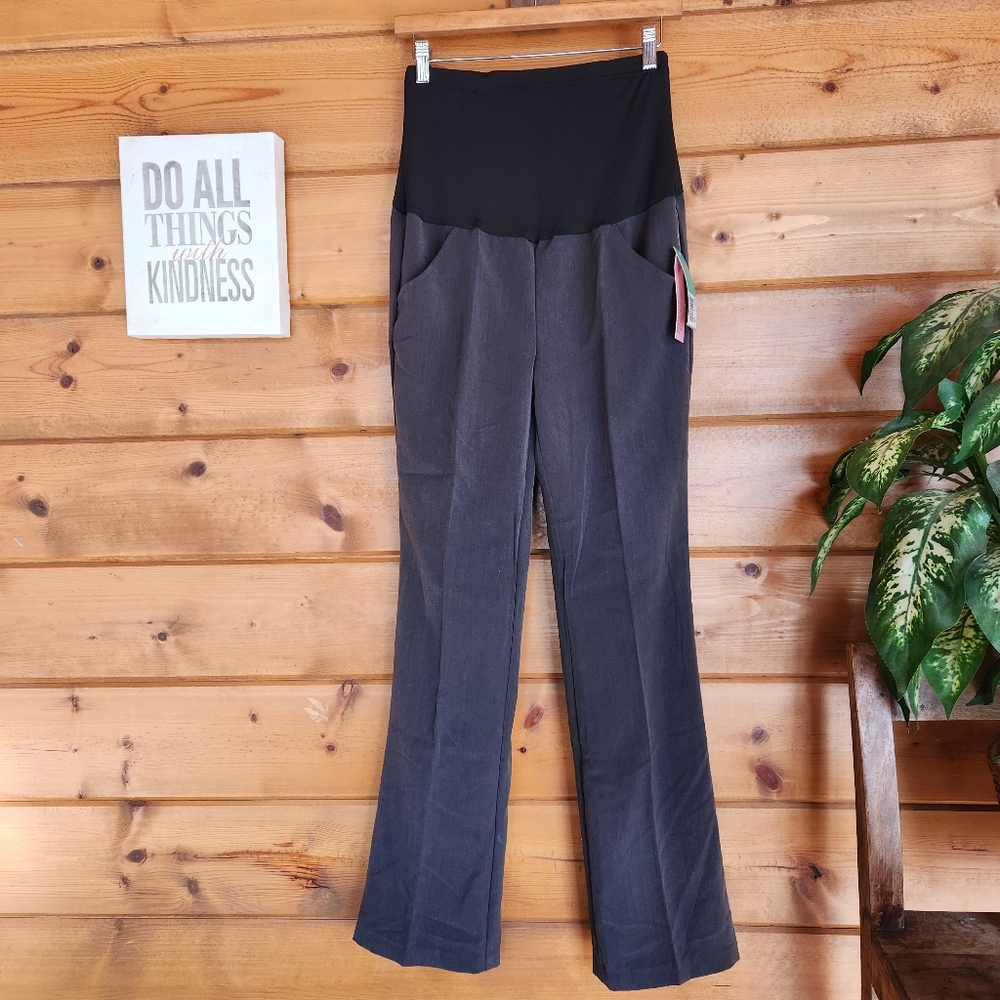 Oh! Mamma NWT Charcoal Gray Maternity Dress‎ Pants Trousers Pockets Size S X 32"